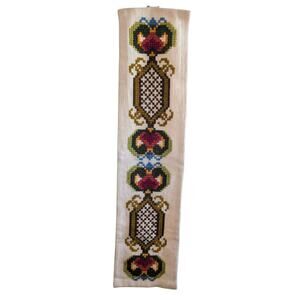 Vintage Handmade Cross Stitch Needlepoint Klokkestreng Wall Hanging Long 9 X 36